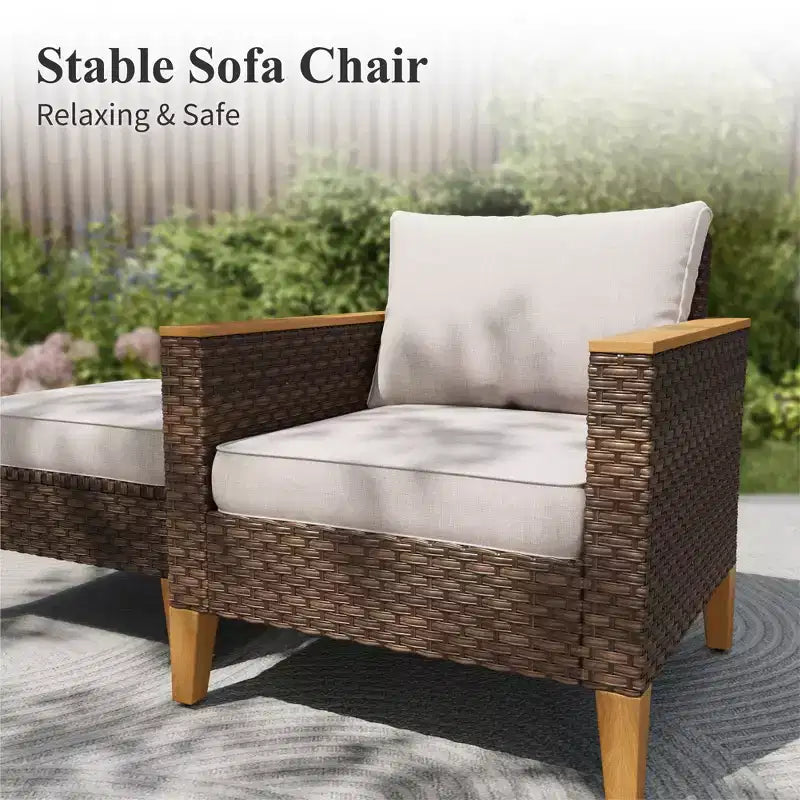 Captiva Designs 7-teiliges Rattan-Sofa-Set für den Außenbereich mit gepolstertem Ottoman