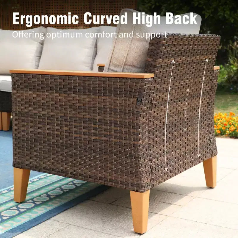 Captiva Designs 7-teiliges Rattan-Sofa-Set für den Außenbereich mit gepolstertem Ottoman