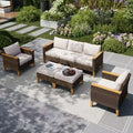 Captiva Designs 7pc Wicker Outdoor Patio Rattan Sectional Conversation Set with Cushioned Ottoman