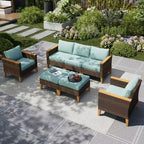 Captiva Designs 7-teiliges Rattan-Sofa-Set für den Außenbereich mit gepolstertem Ottoman
