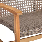 Christopher Knight Home Breakwater Outdoor Akazienholz- und Korbflecht-Sitzgruppe für 4 Personen mit 50.000 BTU Feuerstelle
