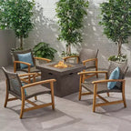 GDFStudio Jennings Outdoor-Sitzgruppe aus Akazienholz und Polyrattan, 5-teilig, mit Clubsessel und Feuerstelle