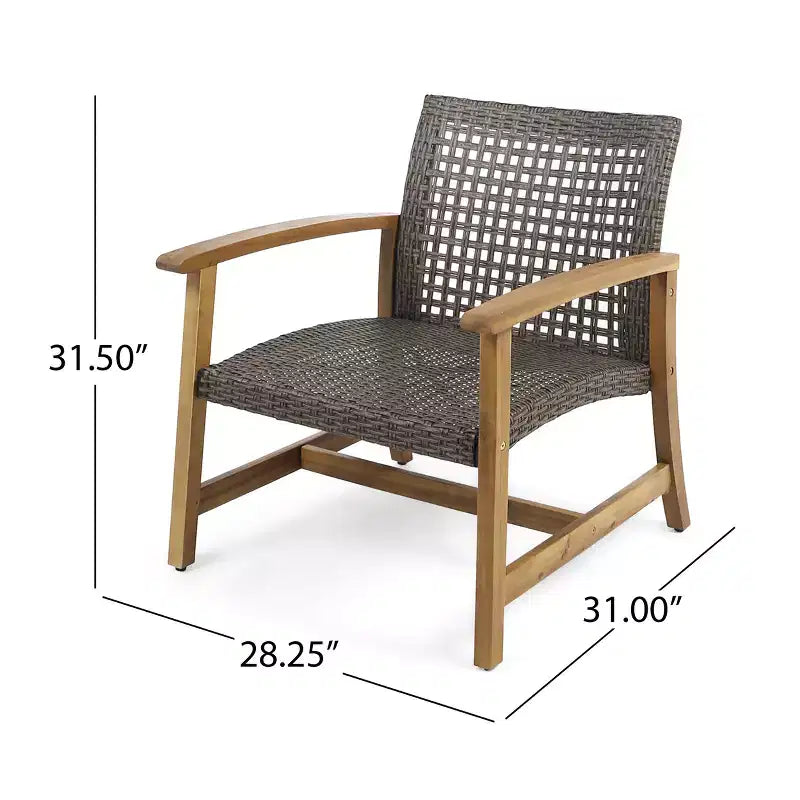 GDFStudio Jennings Outdoor-Sitzgruppe aus Akazienholz und Polyrattan, 5-teilig, mit Clubsessel und Feuerstelle