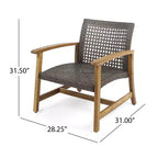 GDFStudio Jennings Outdoor-Sitzgruppe aus Akazienholz und Polyrattan, 5-teilig, mit Clubsessel und Feuerstelle