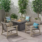 GDFStudio Jennings Outdoor-Sitzgruppe aus Akazienholz und Polyrattan, 5-teilig, mit Clubsessel und Feuerstelle