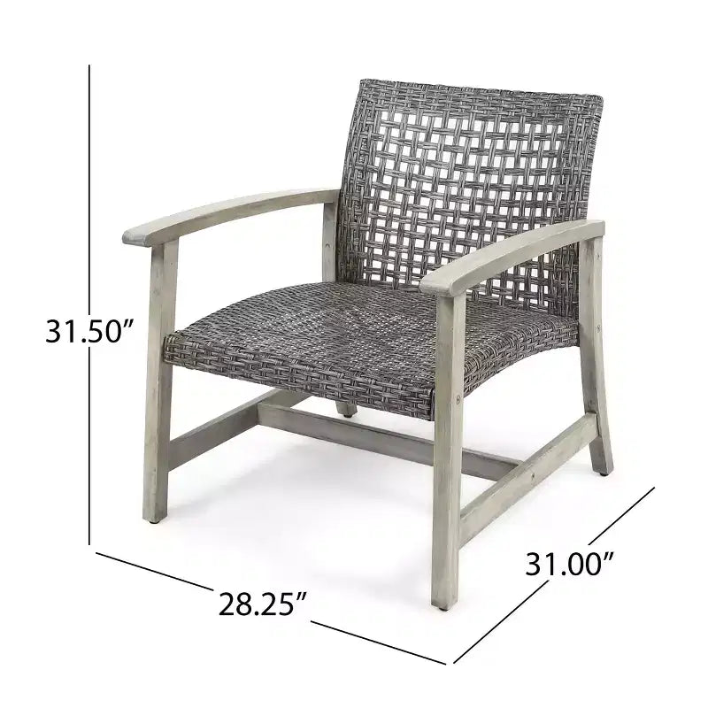 GDFStudio Jennings Outdoor-Sitzgruppe aus Akazienholz und Polyrattan, 5-teilig, mit Clubsessel und Feuerstelle