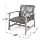 GDFStudio Jennings Outdoor-Sitzgruppe aus Akazienholz und Polyrattan, 5-teilig, mit Clubsessel und Feuerstelle