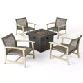 GDFStudio Jennings Outdoor Acacia Wood and Wicker 5 Piece Club Chair and Fire Pit Set