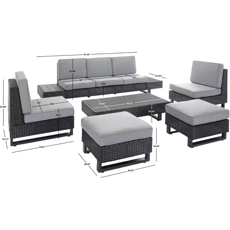 Dumont 6-teiliges Loungeset – Innen/Außen – PAT7732 – Grau/Grau – Safavieh