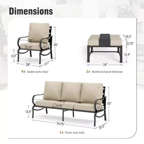 Captiva Designs 7-teiliges Terrassenmöbel-Set aus Metall mit Sesseln für Garten, Veranda, Hinterhof