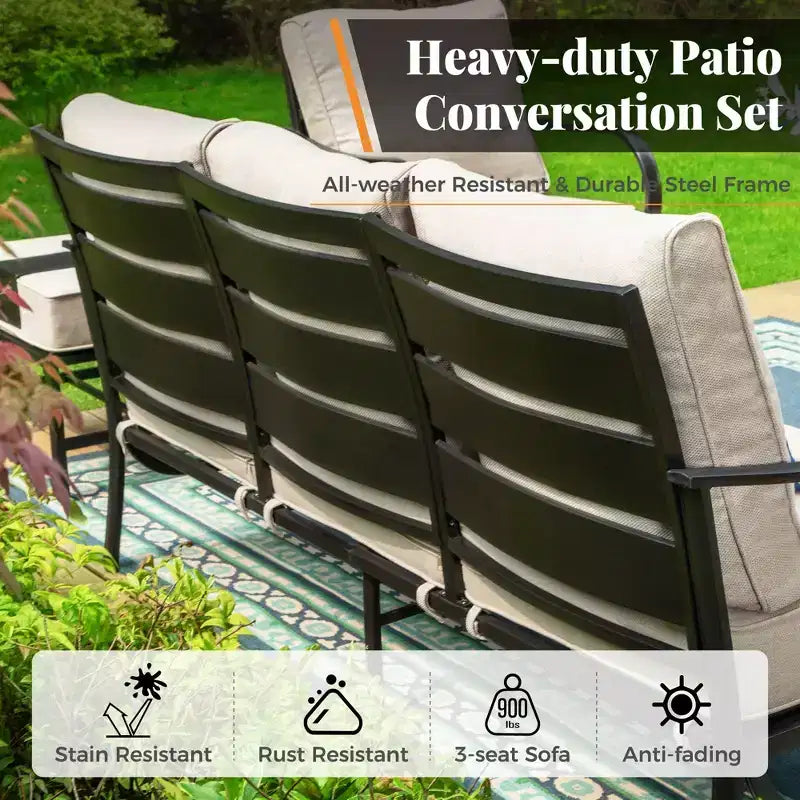 Captiva Designs 7-teiliges Terrassenmöbel-Set aus Metall mit Sesseln für Garten, Veranda, Hinterhof