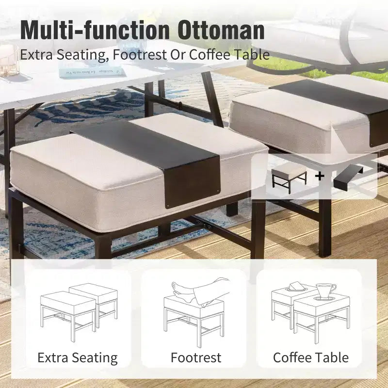 Captiva Designs 7-teiliges Terrassenmöbel-Set aus Metall mit Sesseln für Garten, Veranda, Hinterhof