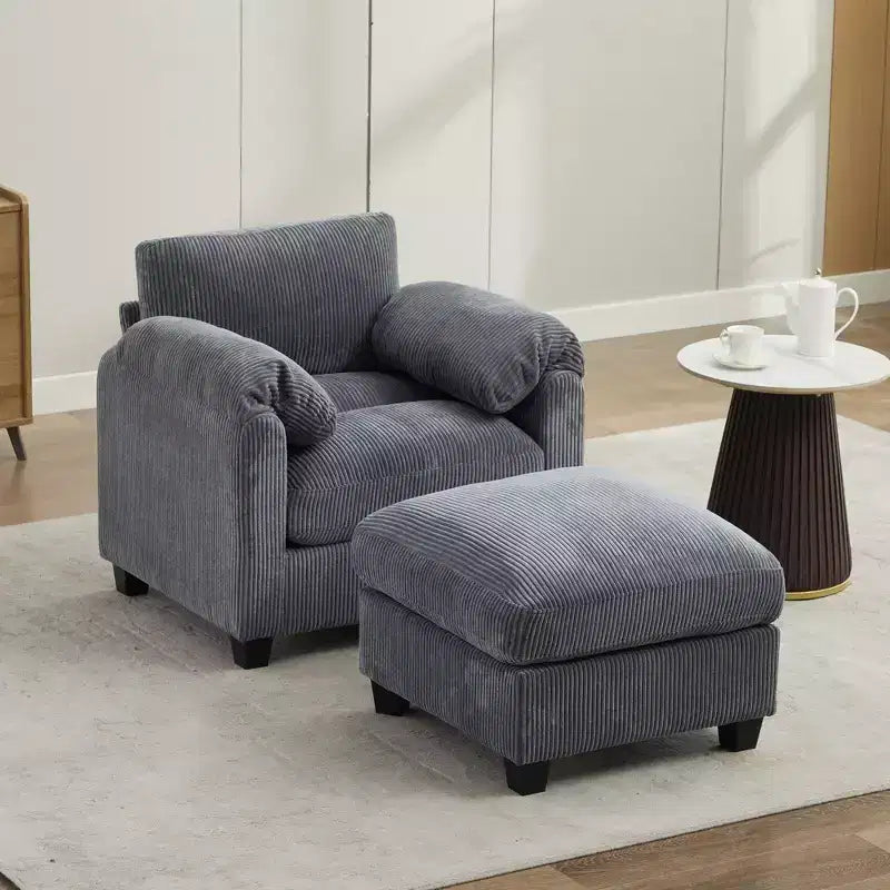 HYLEORY Sessel mit Ottoman, modernes Cord-Wolkenssofa mit umwandelbarer Recamiere, gepolstertes Sofa-Set für Wohnzimmer und Büro