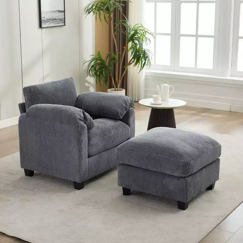 HYLEORY Sessel mit Ottoman, modernes Cord-Wolkenssofa mit umwandelbarer Recamiere, gepolstertes Sofa-Set für Wohnzimmer und Büro