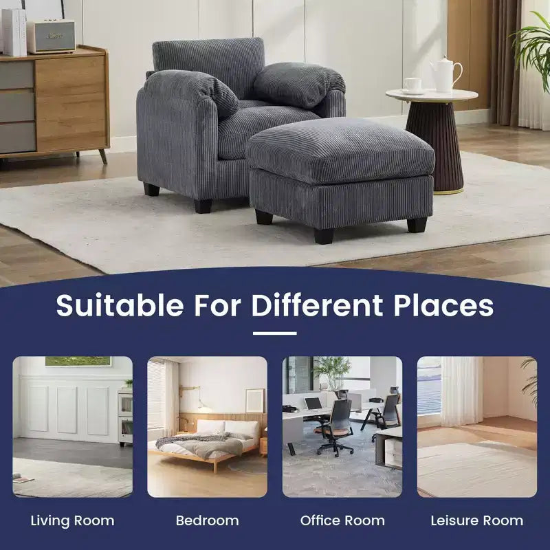 HYLEORY Sessel mit Ottoman, modernes Cord-Wolkenssofa mit umwandelbarer Recamiere, gepolstertes Sofa-Set für Wohnzimmer und Büro
