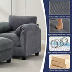 HYLEORY Sessel mit Ottoman, modernes Cord-Wolkenssofa mit umwandelbarer Recamiere, gepolstertes Sofa-Set für Wohnzimmer und Büro