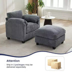 HYLEORY Sessel mit Ottoman, modernes Cord-Wolkenssofa mit umwandelbarer Recamiere, gepolstertes Sofa-Set für Wohnzimmer und Büro