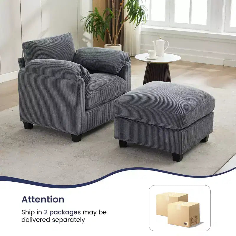 HYLEORY Sessel mit Ottoman, modernes Cord-Wolkenssofa mit umwandelbarer Recamiere, gepolstertes Sofa-Set für Wohnzimmer und Büro