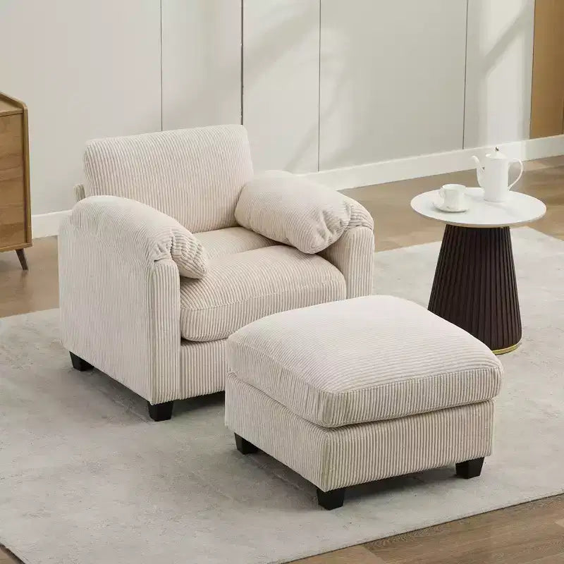 HYLEORY Sessel mit Ottoman, modernes Cord-Wolkenssofa mit umwandelbarer Recamiere, gepolstertes Sofa-Set für Wohnzimmer und Büro