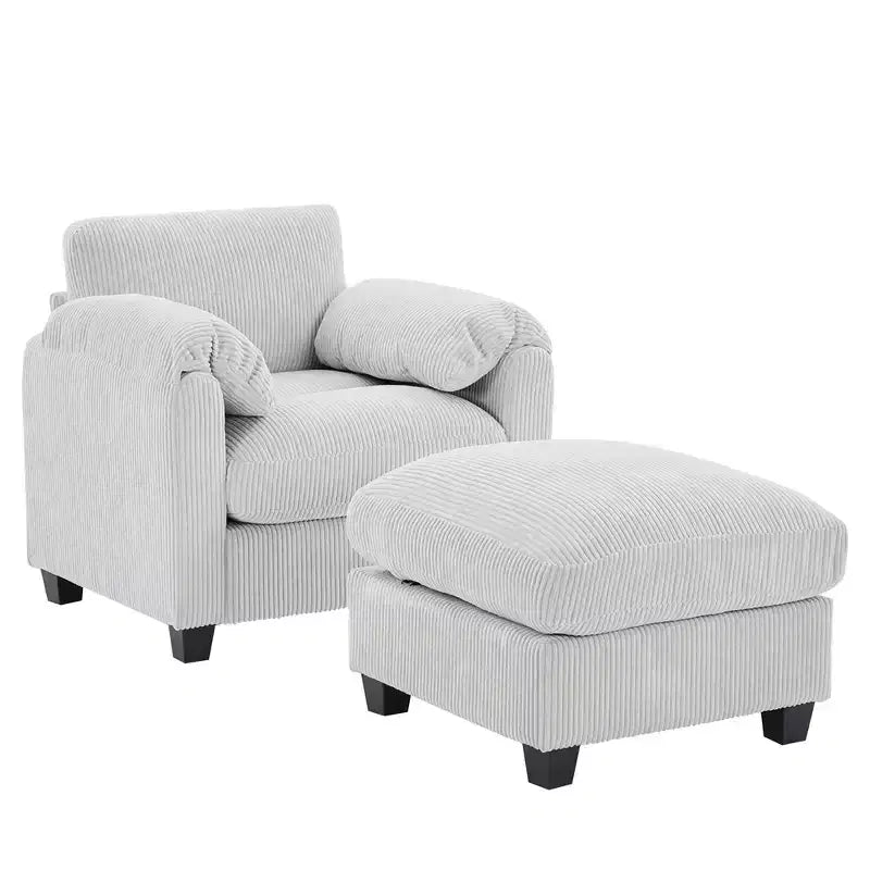 HYLEORY Sessel mit Ottoman, modernes Cord-Wolkenssofa mit umwandelbarer Recamiere, gepolstertes Sofa-Set für Wohnzimmer und Büro