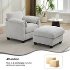HYLEORY Sessel mit Ottoman, modernes Cord-Wolkenssofa mit umwandelbarer Recamiere, gepolstertes Sofa-Set für Wohnzimmer und Büro