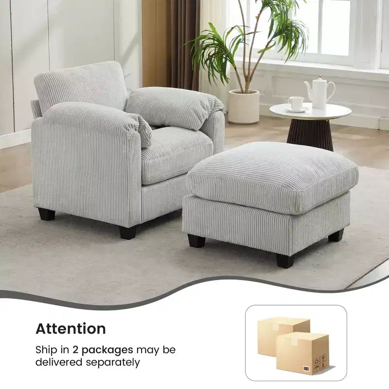 HYLEORY Sessel mit Ottoman, modernes Cord-Wolkenssofa mit umwandelbarer Recamiere, gepolstertes Sofa-Set für Wohnzimmer und Büro