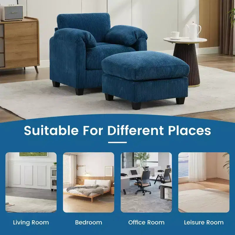 HYLEORY Sessel mit Ottoman, modernes Cord-Wolkenssofa mit umwandelbarer Recamiere, gepolstertes Sofa-Set für Wohnzimmer und Büro