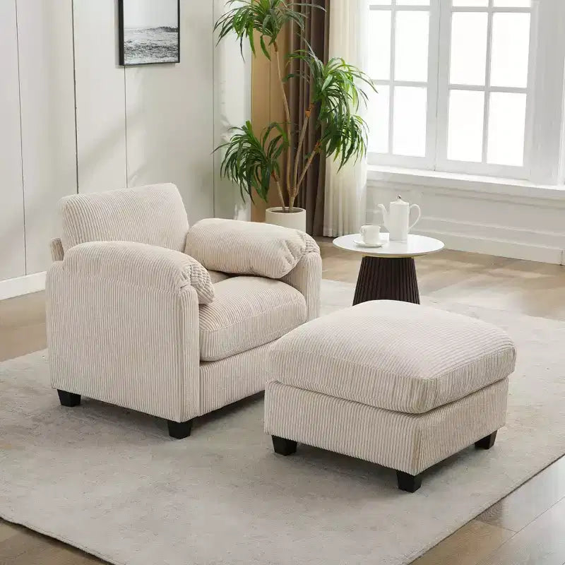 HYLEORY Sessel mit Ottoman, modernes Cord-Wolkenssofa mit umwandelbarer Recamiere, gepolstertes Sofa-Set für Wohnzimmer und Büro