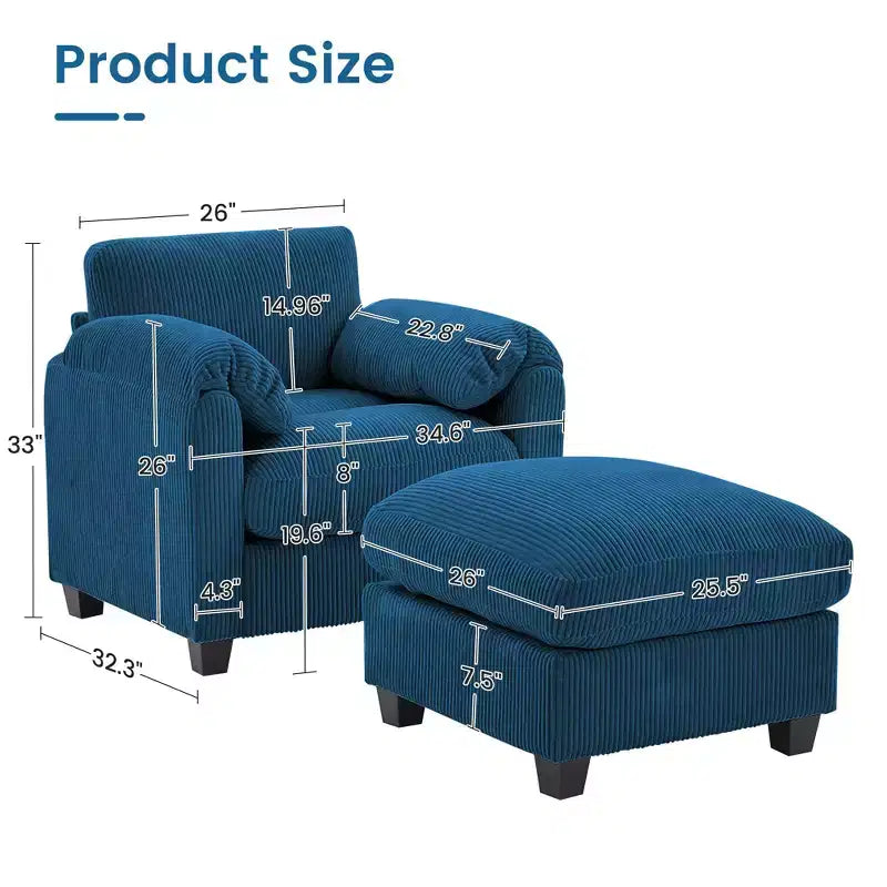 HYLEORY Sessel mit Ottoman, modernes Cord-Wolkenssofa mit umwandelbarer Recamiere, gepolstertes Sofa-Set für Wohnzimmer und Büro