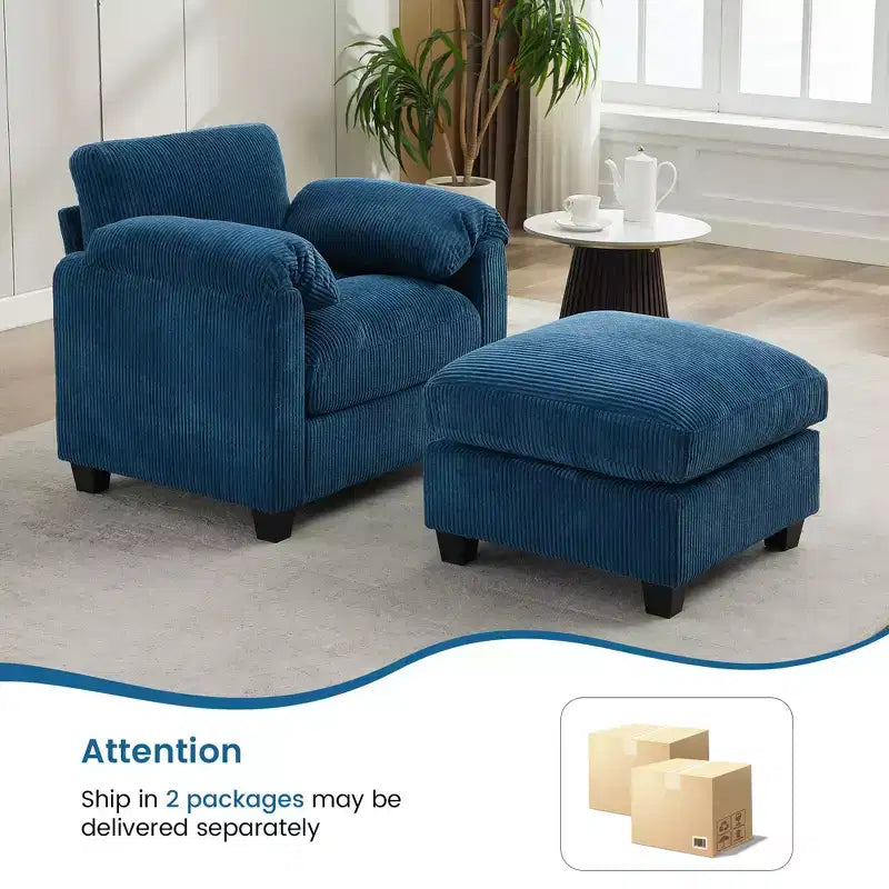 HYLEORY Sessel mit Ottoman, modernes Cord-Wolkenssofa mit umwandelbarer Recamiere, gepolstertes Sofa-Set für Wohnzimmer und Büro