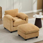 HYLEORY Sessel mit Ottoman, modernes Cord-Wolkenssofa mit umwandelbarer Recamiere, gepolstertes Sofa-Set für Wohnzimmer und Büro