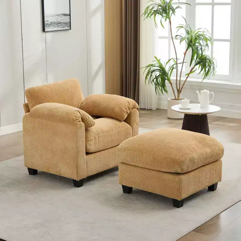 HYLEORY Sessel mit Ottoman, modernes Cord-Wolkenssofa mit umwandelbarer Recamiere, gepolstertes Sofa-Set für Wohnzimmer und Büro