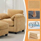 HYLEORY Sessel mit Ottoman, modernes Cord-Wolkenssofa mit umwandelbarer Recamiere, gepolstertes Sofa-Set für Wohnzimmer und Büro