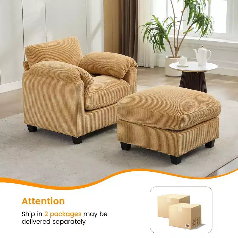 HYLEORY Sessel mit Ottoman, modernes Cord-Wolkenssofa mit umwandelbarer Recamiere, gepolstertes Sofa-Set für Wohnzimmer und Büro
