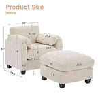 HYLEORY Sessel mit Ottoman, modernes Cord-Wolkenssofa mit umwandelbarer Recamiere, gepolstertes Sofa-Set für Wohnzimmer und Büro