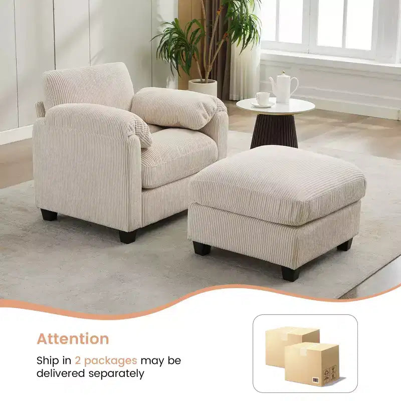 HYLEORY Sessel mit Ottoman, modernes Cord-Wolkenssofa mit umwandelbarer Recamiere, gepolstertes Sofa-Set für Wohnzimmer und Büro