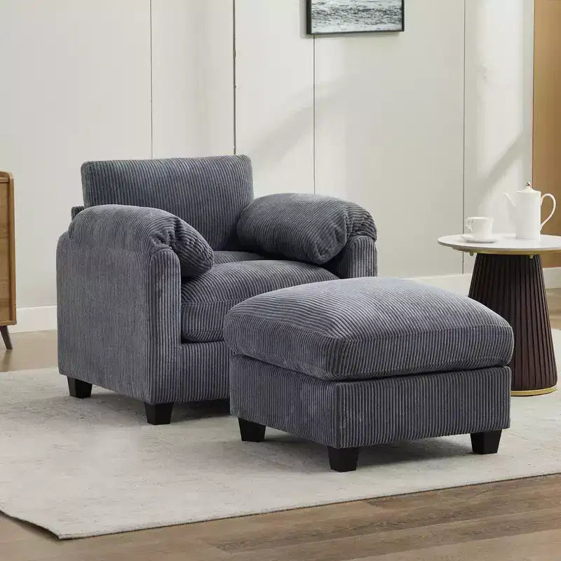 HYLEORY Single Armchair with Ottoman, Modern Corduroy Cloud Couch with Convertible Chaise, Upholstered Sofa Set for Living Room and Office