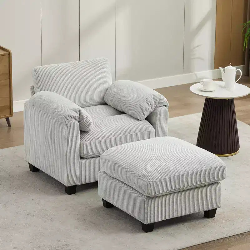 HYLEORY Sessel mit Ottoman, modernes Cord-Wolkenssofa mit umwandelbarer Recamiere, gepolstertes Sofa-Set für Wohnzimmer und Büro