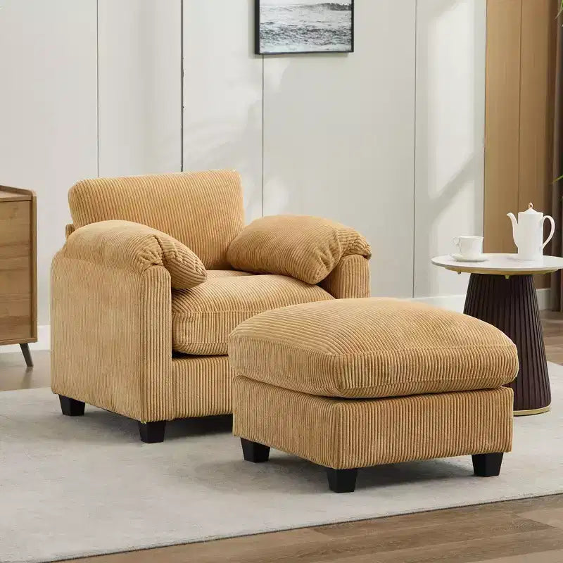 HYLEORY Sessel mit Ottoman, modernes Cord-Wolkenssofa mit umwandelbarer Recamiere, gepolstertes Sofa-Set für Wohnzimmer und Büro