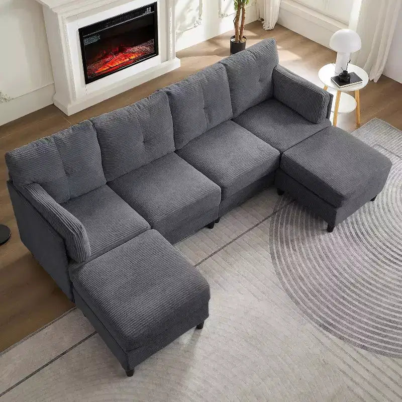 Mjkone 89 U-förmiges Sectional Sofa mit 2 Ottomanen, 6-Sitzer Sofa