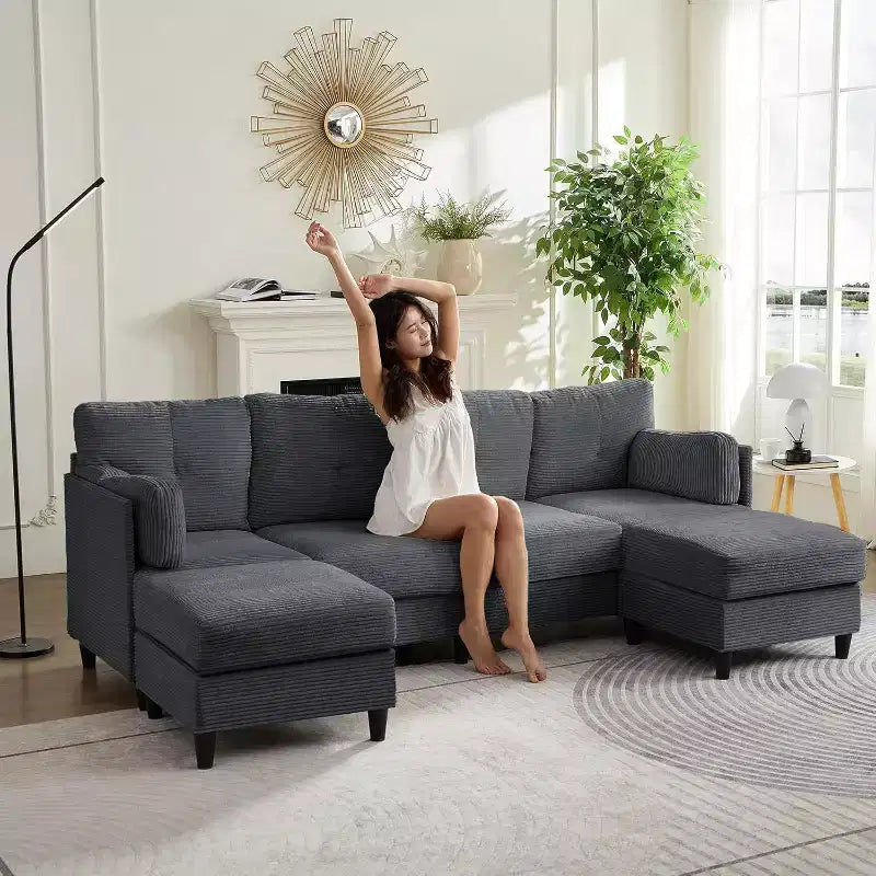 Mjkone 89 U-förmiges Sectional Sofa mit 2 Ottomanen, 6-Sitzer Sofa