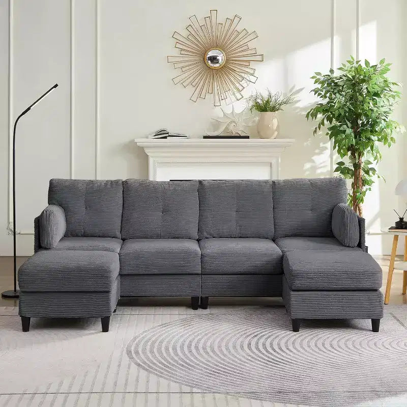 Mjkone 89 U-förmiges Sectional Sofa mit 2 Ottomanen, 6-Sitzer Sofa