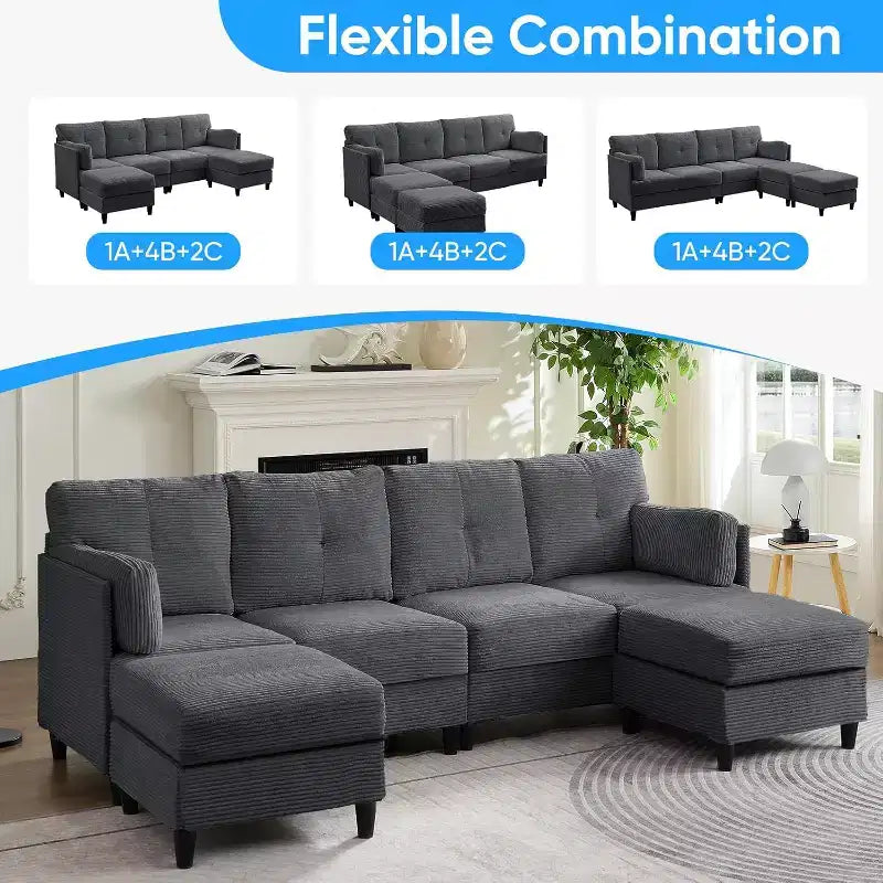 Mjkone 89 U-förmiges Sectional Sofa mit 2 Ottomanen, 6-Sitzer Sofa