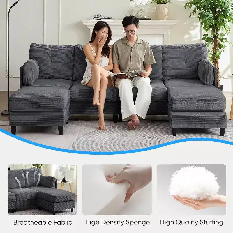 Mjkone 89 U-förmiges Sectional Sofa mit 2 Ottomanen, 6-Sitzer Sofa