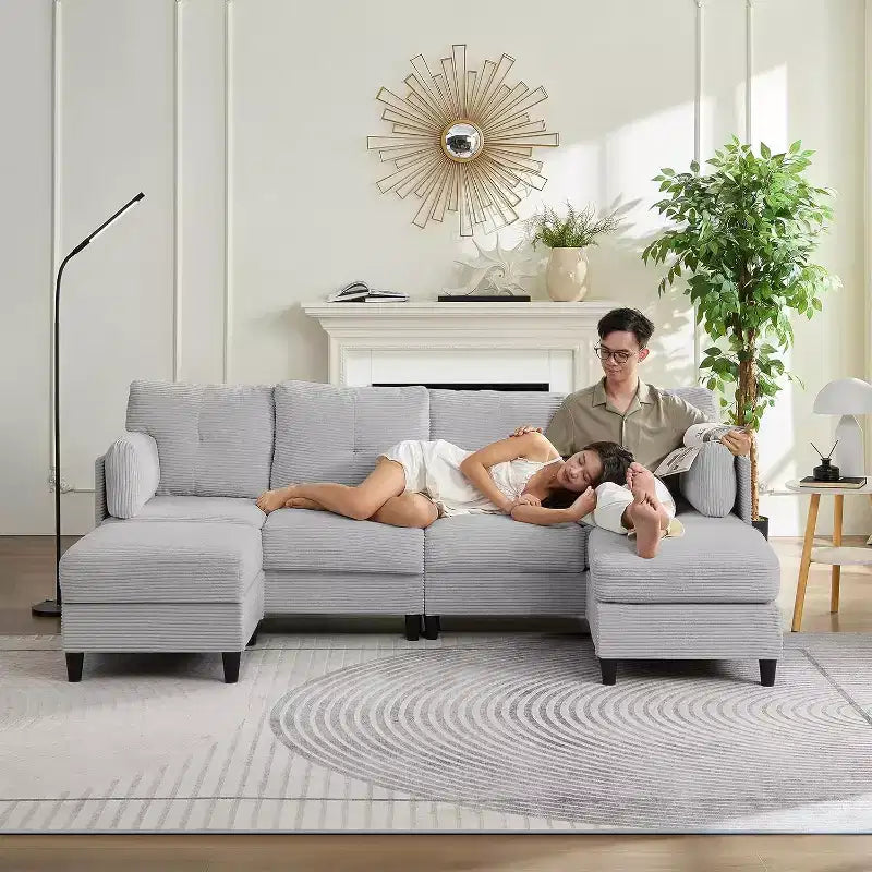 Mjkone 89 U-förmiges Sectional Sofa mit 2 Ottomanen, 6-Sitzer Sofa