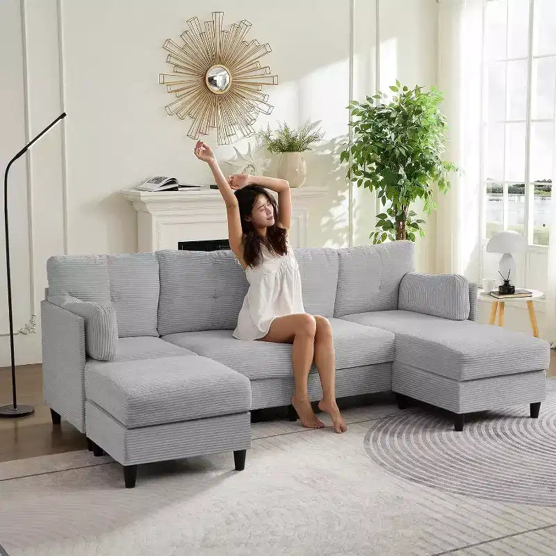 Mjkone 89 U-förmiges Sectional Sofa mit 2 Ottomanen, 6-Sitzer Sofa