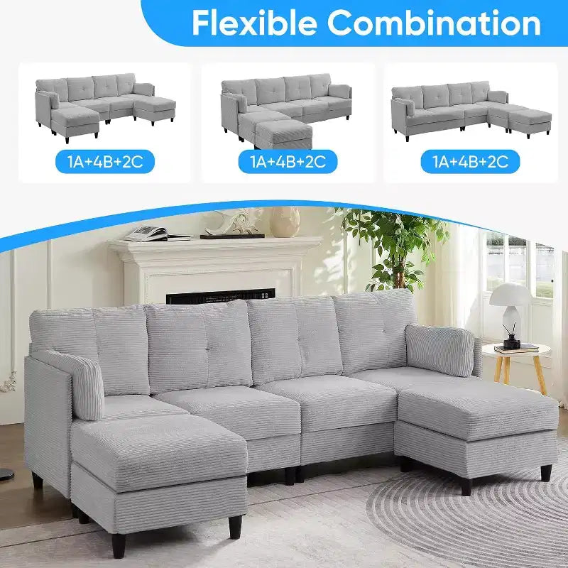 Mjkone 89 U-förmiges Sectional Sofa mit 2 Ottomanen, 6-Sitzer Sofa