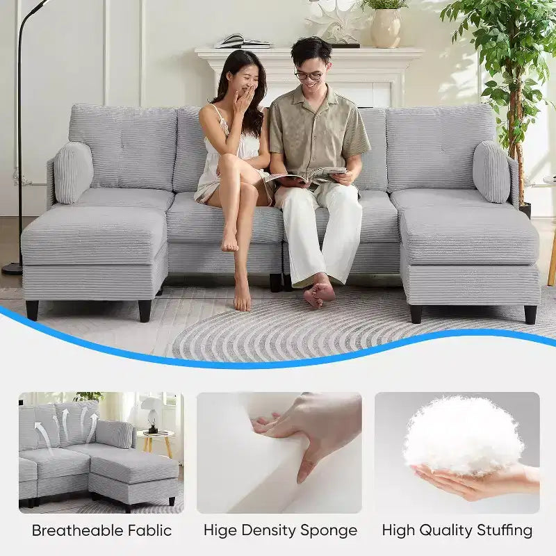 Mjkone 89 U-förmiges Sectional Sofa mit 2 Ottomanen, 6-Sitzer Sofa