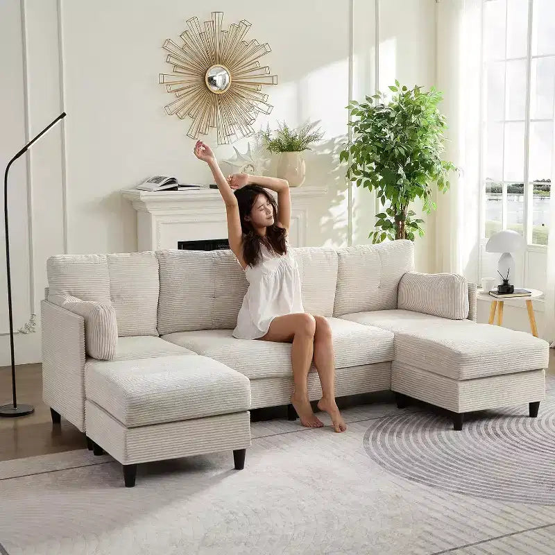 Mjkone 89 U-förmiges Sectional Sofa mit 2 Ottomanen, 6-Sitzer Sofa