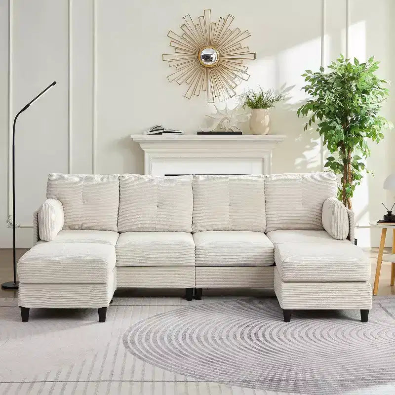 Mjkone 89 U-förmiges Sectional Sofa mit 2 Ottomanen, 6-Sitzer Sofa
